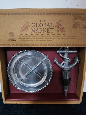 Juego de regalo de vino de mercado global con tapón de botella de anclaje y posavasos decorativos Foto 1 de 2