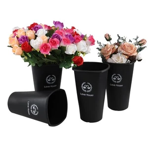 11.93 Inch Wake up Flower Buckets, 4 Pack Black Plastic Flower Buckets, Displ... - Picture 1 of 7