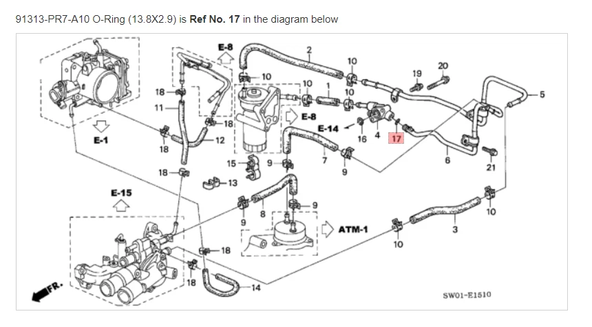 Manguera de enfriador de aceite HONDA ACURA GENUINA OEM NSX (13,8X2,9) ☆ 91313-PR7-A10 ☆ Foto 1 de 1