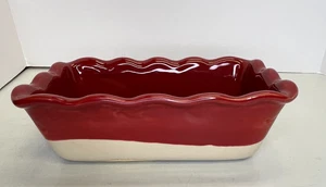 7.5"x4.5” Emile Henry French Ceramic Ruffled Edge Loaf Baking Pan Red White 6175 - Picture 1 of 6