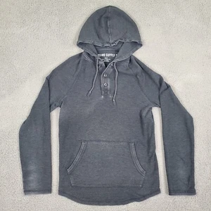 Mossimo Supply Co Womens Hoodie Medium Gray 3 Button Long Sleeve Distressed - Picture 1 of 11