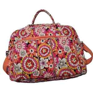 Vera Bradley Pixie Blooms Pink Floral Weekender Travel Duffle Bag Carrying Strap