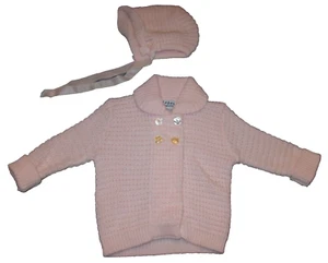 Vtg Babes Knit Wear By Infanta Girls Size 0-6 Months Pink Sweater Hat - Picture 1 of 6