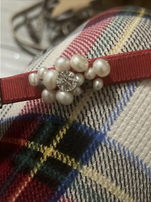 Dog Cat Designer Collar Jewelry Bejeweled Beaded Red Leather Small - Image 1 of 4