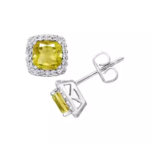 1.75CT Cushion Lab Created Citrine Halo Stud Earrings 14K White Gold Plated - Picture 1 of 4