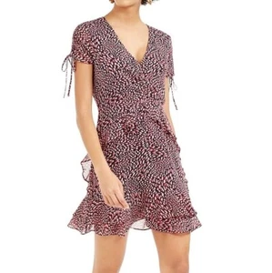 Bar III Womens 10 Pink Black Dotted Ruffled Mini Dress NWT DA40 - Picture 1 of 4