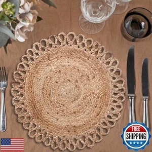 Jute Hand Braided Placemats Set of 6 | 14 Inches Artistic Round Tablemats for - Picture 1 of 5