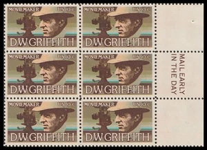 USA 1555 D W Griffith 10c Mail Early Block 6 R MNH 1975 - Bild 1 von 1