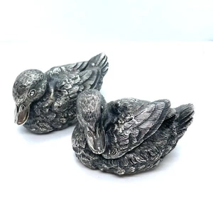 Pair (2) Sterling Silver Duck Duckling Figurine Sterling Silver 1 3/4 X 3 1/4" - Picture 1 of 9