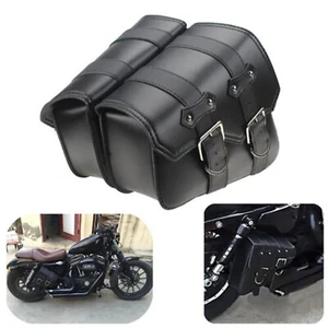 2Pcs PU Leather Motorcycle Side Saddle Bags Saddlebags Luggage Side Box Tool Bag - Picture 1 of 12