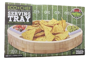 ECO-CHEF Football Shaped Serving Tray + Bowls Premium Bamboo 16"Lx10"WX2.5" H - Picture 1 of 7