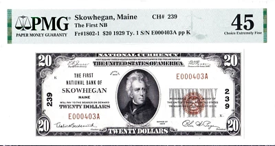 $20 1929 T1 National SKOWHEGAN Maine ME (Undergraded) PMG 45 - Image 1 of 2