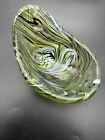 Fire And Light  Recycled Art Glass Bowl, Swirls Of  Green, Yellow And Brown .