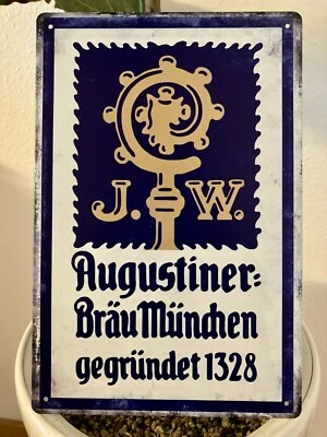 Blechschild Augustiner Bräu Bar Werkstatt Kneipe Bier Schnaps Wein Retro Deko