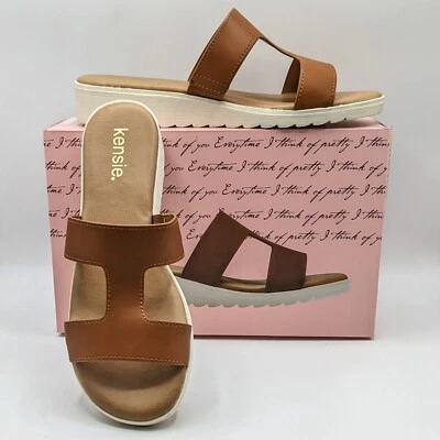 Sandalia mula de cuña baja para mujer Kensie Girl "Elena" (coñac/bronceado) zapato sin cordones NUEVO Foto 1 de 4