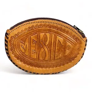 Women’s Vintage Tooled Leather Zippered Coin Purse MEXICO Fish Palm - Picture 1 of 8