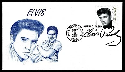 USA, SCOTT # 5009, GLEN FDC COVER OF 2015 ELVIS PRESLEY KING OF ROCK 'N ROLL - Image 1 of 2