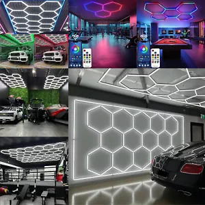3/5/8/11/14/28 Hexagon LED Lighting Car Detail Garage Workshop Retail Wall Light - Picture 1 of 39
