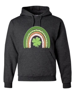 Cute Rainbow with Shamrock St Patricks Day Men Women Hooded Sweatshirt - Picture 1 of 8