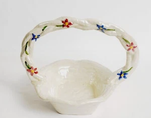 Easter Pale Yellow Ceramic Basket Handcrafted Flowered Handle Ruffled Edge 1978 - Picture 1 of 5