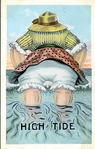 Vintage COMIC Postcard FAT WOMEN in ocean showing Bloomers HIGH TIDE - Picture 1 of 2