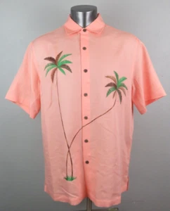 Mens Caribbean Shirt Hawaiian Button Front Pink Embroidered Trees Size XL Modal - Picture 1 of 7