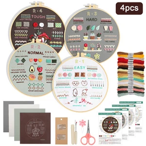4 Embroidery Beginners Set Art Craft Sewing Set DIY Cross Stitch Starter - Picture 1 of 8