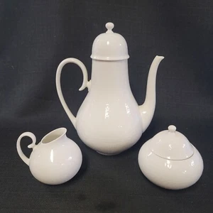 Rosenthal Romance White Coffee, Creamer, Sugar 3 Piece Set Embossed Ovals - Picture 1 of 15