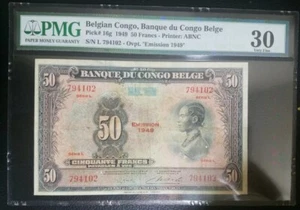 Superb Rare 1949 Belgian Congo 50 Francs "L" Series Banknote in PMG 30 - Picture 1 of 2