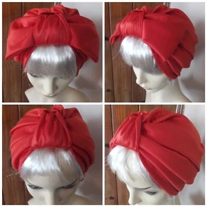 Vintage inspired 40s50s hot orange Turban hat Hair loss hat one size fit M_L_XL, - Picture 1 of 12