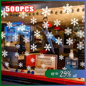 500 REUSABLE WHITE CHRISTMAS SNOWFLAKES WINDOW STICKERS SELF CLINGS Decorations - Picture 1 of 17