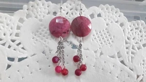 Orecchini pendenti pietre dure in agata rosa sfaccettata - Picture 1 of 1