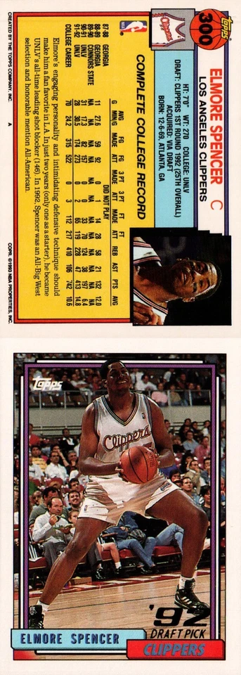 1992-93 Topps Basketball #300 - Elmore Spencer DPK, RC - Los Angeles 92-603 - Image 1 of 1