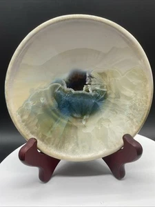 Cuenco de cerámica firmado a mano por Bill Campbell arte de estudio con cristal azul y verde - Imagen 1 de 8