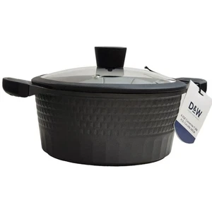 D&W Cookware 9.5in‎ Non Stick Stockpot Casserole Pot With Glass Lid 4.5QT Black - Picture 1 of 16