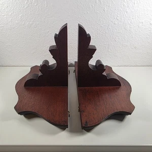 Vintage Wooden wall  set 2 shelves Dark Brown Ornate Carved Shelf Decor - Picture 1 of 12