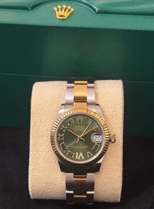 ROLEX 2024 31MM OYSTER PERPETUAL DATE JUST YELLOW GOLD/STEEL LADIES WATCH - Picture 1 of 7