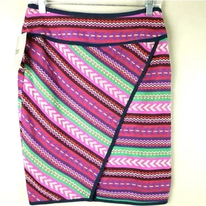 NEW Bar III Faux Wrap Asymmetrical Embroidered Tribal Aztec Striped Skirt M - Picture 1 of 11