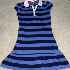 Faded Glory Girls Collared Dress Size L 10/12 Blue Stripe Short Sleeve - Picture 1 of 3