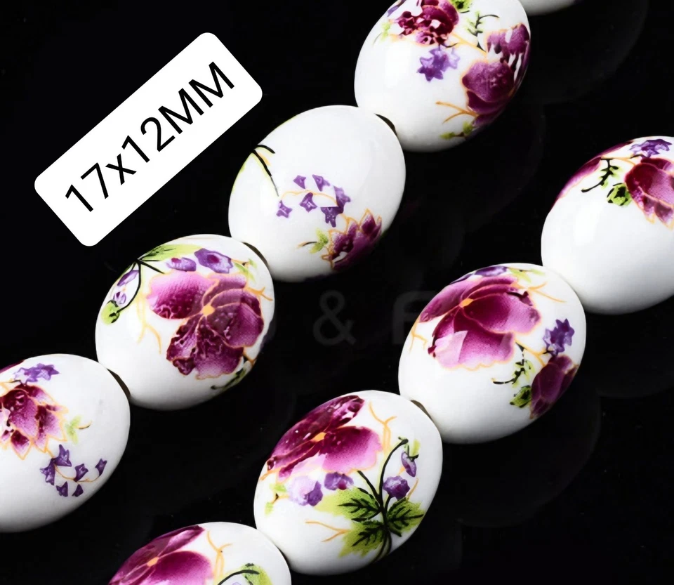 Porcelain Floral Heart Beads Lot Of 6 PC (A2) - Image 1 of 1