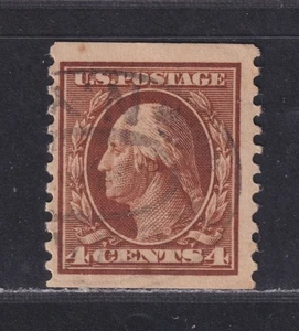 United States Scott 446 Used 1914 4¢ Coil Perf 10 Vert Flat Plate SCV $150 - Picture 1 of 2