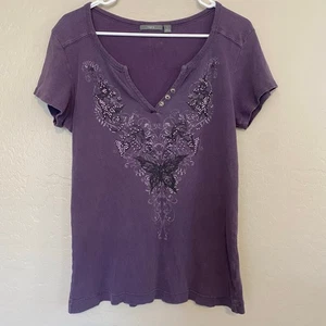 Damengröße Large Shirt Schmetterling dunkle Fee Grunge Whimsigoth Y2K lila Glitzer - Bild 1 von 5