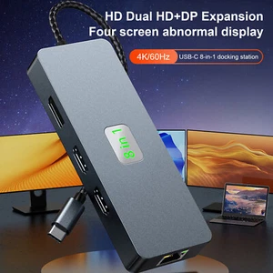 8 in 1 TYPE-C to RJ45 Gigabit USB 3.0 HDMI DP PD100W for MacBook iPad Pro 15 S1 - Photo 1/14