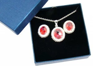 Rare Fire Orange CZ Cubic Zirconia 18" Necklace and Earring Matching Set - Picture 1 of 2