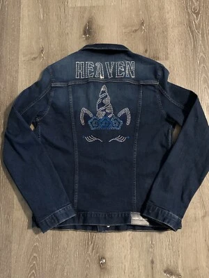 Chaqueta de mezclilla azul para mujer Calvin Klein Jean decorada lentejuelas unicornio L grande  Foto 1 de 4