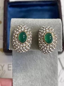 Ciner earrings Jewels Of India style Vintage 1950s -1960s Green color Cabochon - Picture 1 of 12