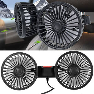 Car Fan for Backseat Dual-Head USB Powered Car Cooling Fans with 3 Speeds 360°S