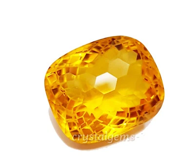 98 Ct Yellow Citrine Cushion Football Carving Cut Glass Filled Loose Gemstone - Image 1 of 4