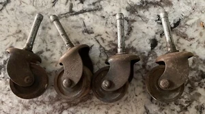 Vintage Lot of 4 Wooden Wood Caster Wheels Cabinet Table Chair 1.5” Metal Stem - Picture 1 of 5