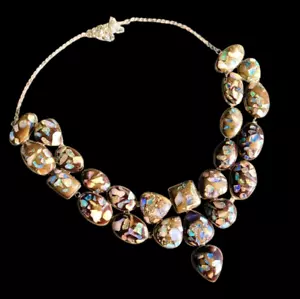 Natural Copper Ethiopian Opal Gemstone Necklace 925 Sterling Silver Plated 33" - Picture 1 of 8